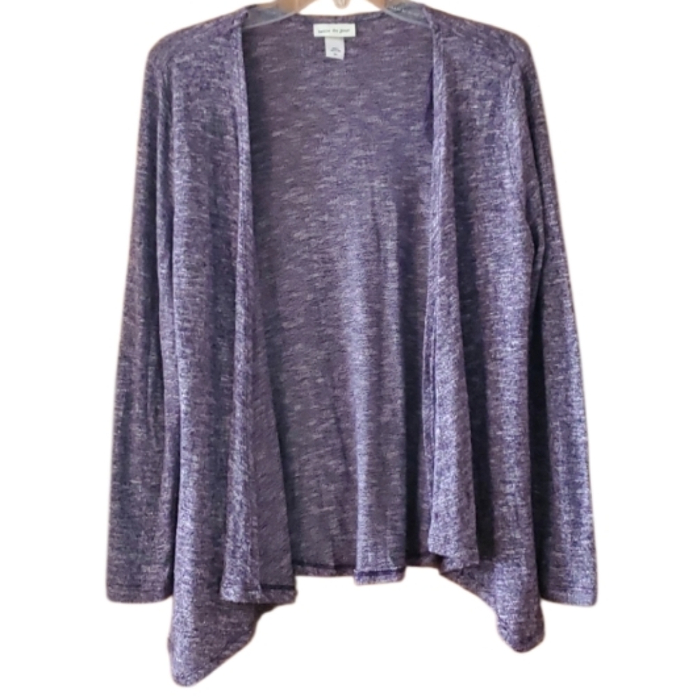 Belle Du Jour Womans Purple Heathered Open Cardigan Sweater Size Small